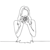AI generated minimalist black ink drawing drawing of a young woman taking photos png