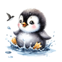 ai generado linda dibujos animados pingüino anadeando. png
