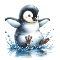 AI generated Cute cartoon penguin waddling. png