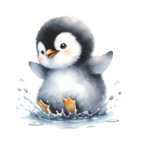 AI generated Cute cartoon penguin waddling. png