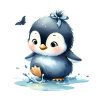 AI generated Cute cartoon penguin waddling. png