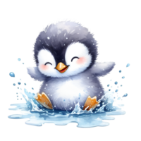 AI generated Cute cartoon penguin waddling. png