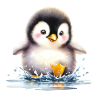 ai gegenereerd schattig tekenfilm pinguïn waggelen. png