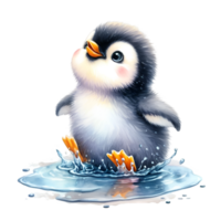 AI generated Cute cartoon penguin waddling. png