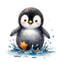 AI generated Cute cartoon penguin waddling. png