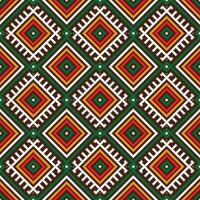 Seamless ethnic pattern in the style of embroidery. The pattern features colorful geometric shapes, including squares, triangles, and diamonds, arranged.The repeating pattern resembles stitches. vector