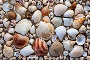 ai generado un vagabundo de la playa colección de conchas marinas generativo ai foto