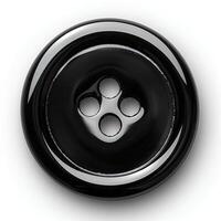 ai generado negro el plastico botón aislado en blanco antecedentes con sombra. negro 4 hoyos plano botón para de coser y artesanía foto