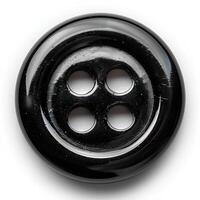 AI generated Black plastic button isolated on white background with shadow. Black 4-hole flat button for sewing and crafts photo