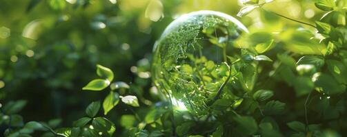 AI generated Green Globe. Environmental Sustainability with Icons of ESG, CO2 Reduction, Circular Economy, and Net Zero Technology. Promoting Sustainable Business Practices in Harmony with Nature. photo