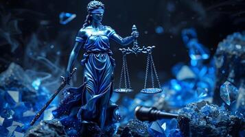 AI generated Sapphire-encrusted Scales of Justice Statue Symbolizing Impartiality and Law photo