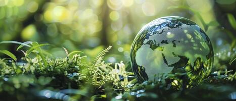 AI generated Green Globe. Environmental Sustainability with Icons of ESG, CO2 Reduction, Circular Economy, and Net Zero Technology. Promoting Sustainable Business Practices in Harmony with Nature. photo