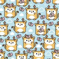 Seamless pattern of cute deer in square shape with butterfly and cloud on sky background.Nature.Wild animal character cartoon design.Clothing print screen.Baby graphic.Kawaii.Vector vector