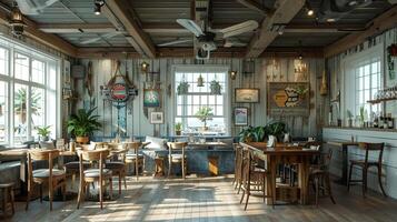 AI Generated Seaside seafood restaurant with dockside views and nautical decor3D render photo