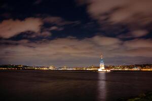 Kiz Kulesi aka Maiden's Tower long exposure shot at night photo