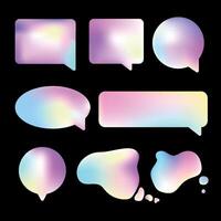 Speech bubbles Collection in Y2K style. Chat dialogue text. Modern holographic design with colorful gradients .Speech bubble shaped banners, price tags, stickers, posters, badges.Vector illustration vector