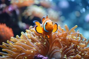AI generated Clown fish and sea anemone.Generative AI photo