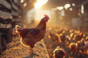 ai generado pastando Rango libre pollos orgánico aves de corral y natural agricultura.generativa ai foto