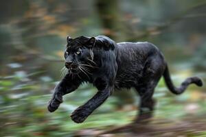 AI generated Black panther in tropical rainforest.Generative Ai photo