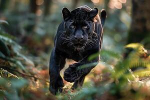 AI generated Black panther in tropical rainforest.Generative Ai photo