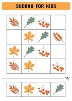 Sudoku game for kids with autumn leaves. Kids activity sheet. Educational game.Web vector