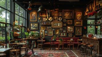 AI Generated Eclectic bistro with mismatched furniture and a collection of art photo
