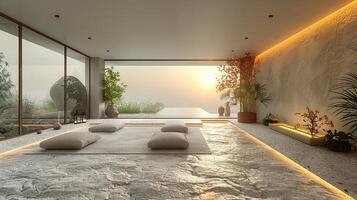 AI Generated Minimalist meditation space with simple lines and a sense of calm photo
