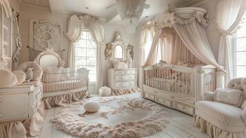 AI Generated Whimsical fairy tale-themed nursery with magical accents and soft colors photo