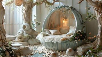 AI Generated Whimsical fairy tale-themed nursery with magical accents and soft colors photo