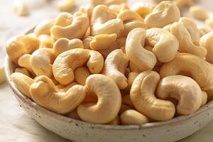 AI generated Shell free cashews Organic cashews presented on a neutral background photo