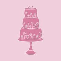 A three-tiered cake adorned with colorful flowers on each tier. The cake is meticulously hand-painted with intricate designs, creating a stunning and elegant centrepiece for any celebration vector