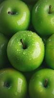 AI generated Abundant apple background Ripe and juicy green apples from above Vertical Mobile Wallpaper photo