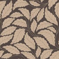 Floral seamless pattern with stylized branches and leaves. Curved lines Branches Leaves. Beige color e brown background. vector