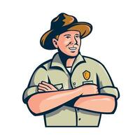 Park Ranger or Warden with Arms Crossed Front View Mascot Retro vector