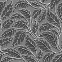 Floral seamless pattern with stylized branches and leaves. Curved lines Branches Leaves. White lines e grey background. vector