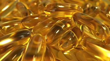 AI generated Close-up of fish oil omega-3 gel capsules, revealing their health-promoting benefits, Ai Generated. photo