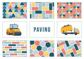 pavimentación vector ilustración con colección de calle aceras, ladrillo, arquitectónico elementos y Roca losas para haciendo pisos en plano antecedentes