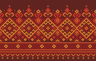 Colorful ethnic pattern with squares, triangles, and diamonds on a brown background.Design for Embroidery,Print,Saree,Patola,Sari,Dupatta,Pixel. vector