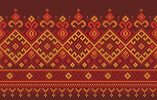 Colorful ethnic pattern with squares, triangles, and diamonds on a brown background.Design for Embroidery,Print,Saree,Patola,Sari,Dupatta,Pixel. vector