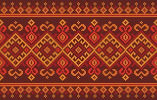 Geometric seamless pattern in shades of brown, orange, and yellow.Design for embroidery,print,Saree,Patola,Sari,Dupatta,Pixel,Ikat,texture,clothing,wrapping,decoration,carpet. vector