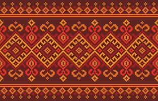 Geometric seamless pattern in shades of brown, orange, and yellow.Design for embroidery,print,Saree,Patola,Sari,Dupatta,Pixel,Ikat,texture,clothing,wrapping,decoration,carpet. vector