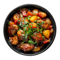 ai généré marocain tajine. épicé poulet avec cloche poivrons et Olives dans une sarriette Ragoût sur transparent Contexte - Stock png. png