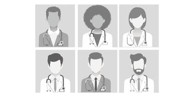 defecto marcador de posición médico retrato foto avatar en gris antecedentes. escala de grises siluetas perfil imagen para desconocido o anónimo individuos vector ilustración aislado en antecedentes