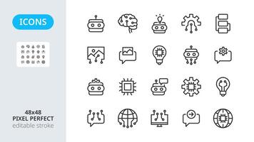 AI artificial intelligence icons. Smart technologies for the robot is brain. Prompt for setting up a machine request. Algorithms of the mind. Line symbols pixel perfect and editable stroke 48x48. vector