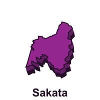 Sakata City High detailed vector map of Japan prefecture, logotype element for template