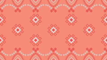 Ethnic geometric fabric pattern Cross Stitch.Ikat embroidery Ethnic oriental Pixel pattern rose pink gold background. Abstract,vector,illustration. Texture,clothing,scarf,decoration,silk wallpaper. vector