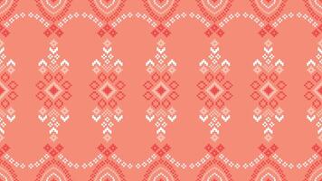 Ethnic geometric fabric pattern Cross Stitch.Ikat embroidery Ethnic oriental Pixel pattern rose pink gold background. Abstract,vector,illustration. Texture,clothing,scarf,decoration,silk wallpaper. vector