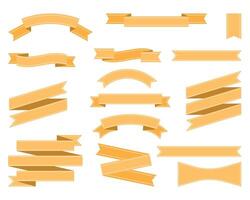 Big Orange Ribbons Set, Isolated On White Background, Vector Illustration. Flat design