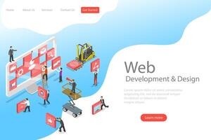 Isometric flat vector landing page template of website builder.