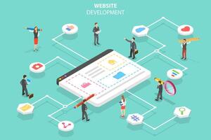 Isometric flat vector concept of web services agency, website builder.